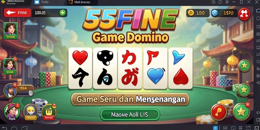 Screenshot gameplay 55FIVE yang menampilkan kartu Domino yang menarik.