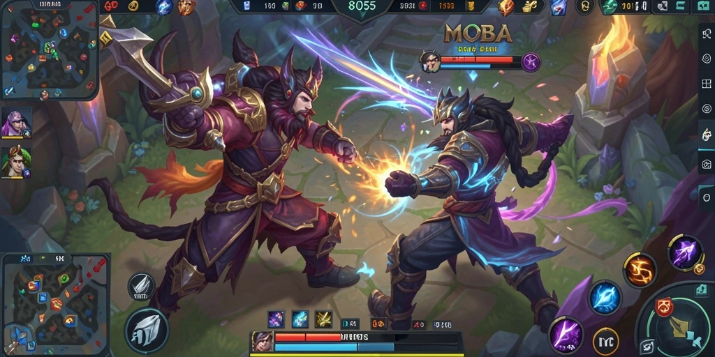 Tangkapan layar utama dari gameplay MOBA 8055 yang mendebarkan.