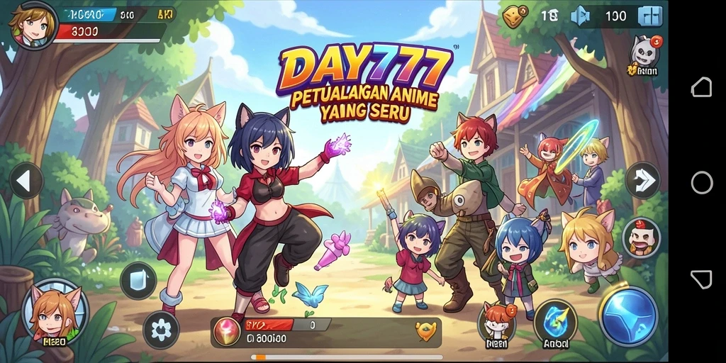 Tampilan gameplay menarik dari DAY777 dengan karakter anime yang dinamis.