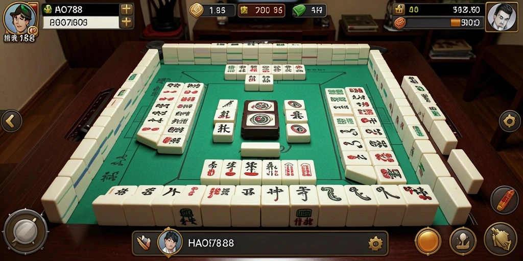 Tampilan gameplay <strong>HAO788</strong> dengan ubin Mahjong yang berwarna-warni.