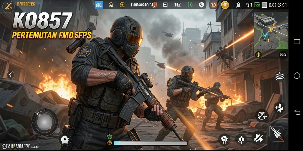 Screenshot utama KO857 menampilkan aksi menegangkan dalam gameplay FPS.