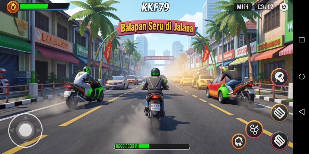 Tampilan gameplay balapan KPK79 yang seru dan mendebarkan.