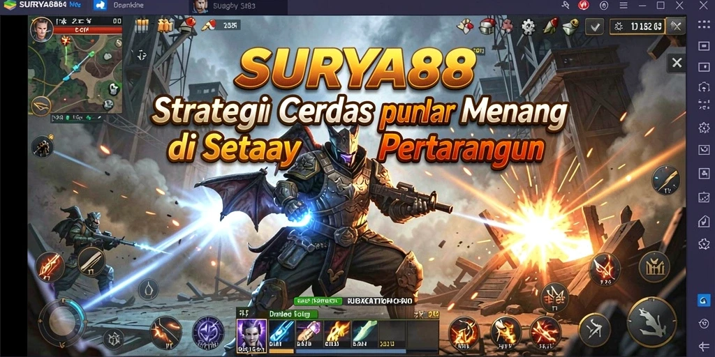 Tampilan strategis permainan SURYA88 dengan karakter beraksi.